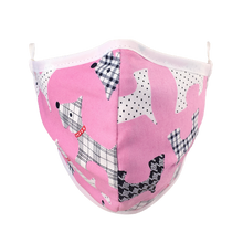 Load image into Gallery viewer, Namase reusable face mask with terrier print on pink fabric