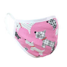 Load image into Gallery viewer, Namase reusable face mask with terrier print on pink fabric