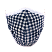 Load image into Gallery viewer, Namaske reusable fabric face mask with blue and white Gingham check pattern