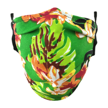 Load image into Gallery viewer, Hawaiian Flowers Green - Surgical Style Face Mask