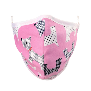 Namase reusable face mask with terrier print on pink fabric