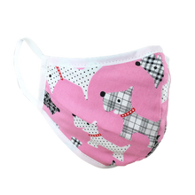 Load image into Gallery viewer, Namase reusable face mask with terrier print on pink fabric
