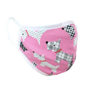 Namase reusable face mask with terrier print on pink fabric