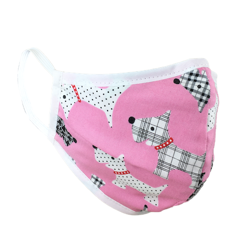 Namase reusable face mask with terrier print on pink fabric