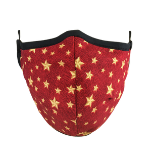 Namaske Reusable Face Masks with Golden Stars on red fabric