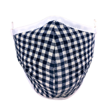 Load image into Gallery viewer, Namaske reusable fabric face mask with blue and white Gingham check pattern
