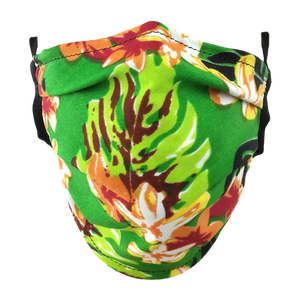 Hawaiian Flowers Green - Surgical Style Face Mask