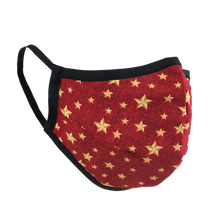 Load image into Gallery viewer, Namaske Reusable Face Masks with Golden Stars on red fabric
