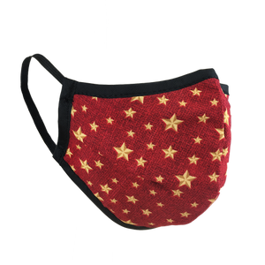 Namaske Reusable Face Masks with Golden Stars on red fabric