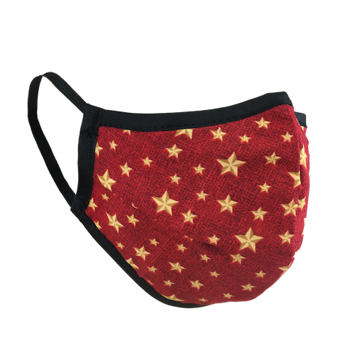 Namaske Reusable Face Masks with Golden Stars on red fabric