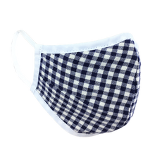 Load image into Gallery viewer, Namaske reusable fabric face mask with blue and white Gingham check pattern
