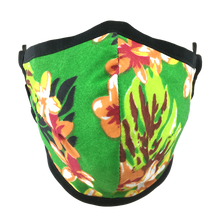 Load image into Gallery viewer, Hawaiian Flowers Green - Namaske Style Face Mask

