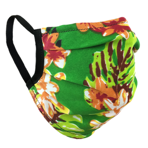 Hawaiian Flowers Green - Surgical Style Face Mask