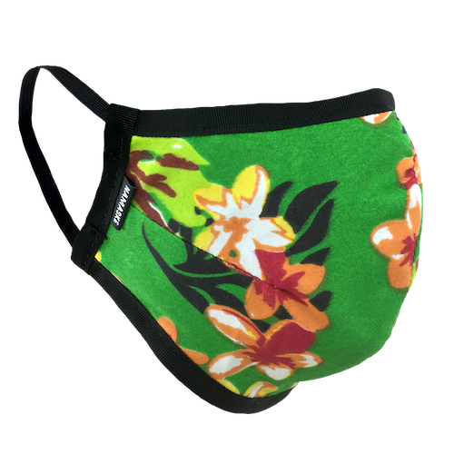 Hawaiian Flowers Green - Namaske Style Face Mask