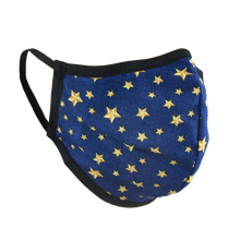 Load image into Gallery viewer, Namaske Fabric Face Mask with Golden Stars on blue fabric
