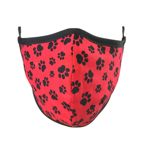 Namaske reusable fabric face mask with black paw prints on red fabric